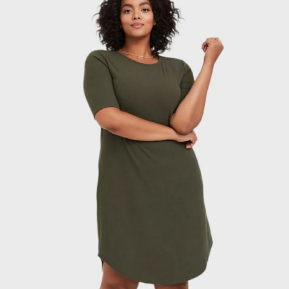 Torrid Olive Green Rib T-Shirt Dress